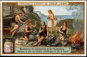 Flinta redskap av de förhistoriska invånarna på Rugen Island - Liebig reklametikett av Unknown artist