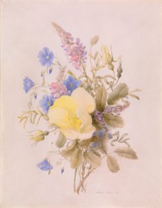 Blommor med gul ros av Unknown artist