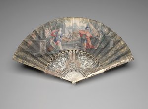 Fällbar fläkt med Jefta som möter sin dotter, ca 1740-50-talet av Unknown artist