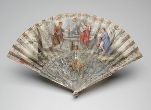 Fällbar fläkt med Rebecca och Eliezer vid brunnen, ca 1740-talet av Unknown artist