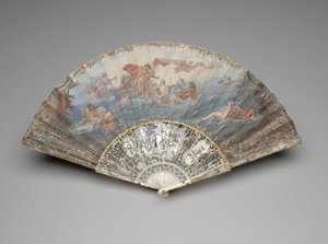 Vikbar fläkt med "The Setting of the Sun", efter François Boucher, efter 1753 (gouache & w/c på enstaka velängblad, elfenben, förgyllning, gouache, pärlemor och ädelstenar) av Unknown artist