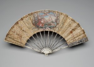 Vikbar fläkt med Venus födelse, ca 1770-80-talet (gouache på enstaka sidenblad, halm, mässing, metalltråd, ben, förgyllning, pärlemor och ädelstenar) av Unknown artist