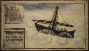 Tidigare voto (ex voto) sjöman, populärt erbjudande som ett löfte om hängivenhet och tacksamhet för sjömannen som överlever till farorna med havet som kommer från kyrkan Carmine, Torre del Greco, nära Neapel 1608 Italien av Unknown artist