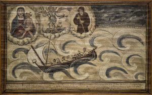 Tidigare voto (ex voto) sjöman, populärt erbjudande som ett löfte om hängivenhet och tacksamhet för sjömannen som överlever till farorna med havet som kommer från kyrkan Carmine, Torre del Greco, nära Neapel av Unknown artist
