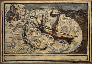 Tidigare voto (ex voto) sjöman, populärt erbjudande som ett löfte om hängivenhet och tacksamhet för sjömannen som överlever till farorna med havet som kommer från kyrkan Carmine, Torre del Greco, nära Neapel 1800-talets Italien av Unknown artist