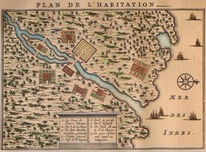 Francois Leguats karta över sin bosättning på Rodrigues - Le plan de l