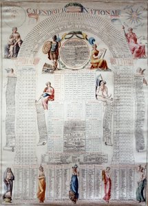 Franska revolutionen: nationell kalender beräknad för trettio år från 1792-12-31. Gravyr 1792 Paris, Musee Carnavalet av Unknown artist