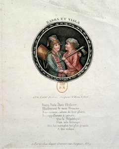 Franska revolutionen: representation av Barra och Viala. Joseph Agricol Viala (1780-1793) och Joseph Bara (1780-1793), hjältebarn från den franska revolutionen som kämpade i Marseille respektive i Vendee för Republique. Gravyr av 1700-talet av Unknown artist