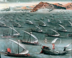Franska flottan utanför staden Genua (målning av Unknown artist