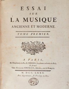 Frontispice av ""Essay on ancient and modern music"" av Jean Benjamin de Laborde (Jean-Benjamin de La Borde) (1734-1794) 1780 Bologna, civico museo musicale av Unknown artist