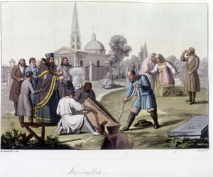 Begravning enligt den ortodoxa riten i Ryssland - i "Den gamla och moderna kostymen"" av Unknown artist