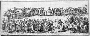 Begravning av en påve på 1700-talet: begravningskonvojen. av Unknown artist