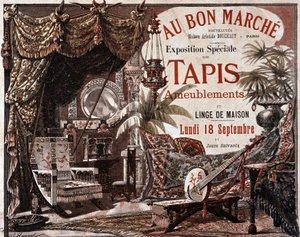 Möbler och möbelmattor - reklam för butiken "" Le bon marche", sent 1800-tal. av Unknown artist