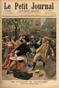 Allmän kamp vid Longchamp Grand Prix-tävlingarna, vars ursprung beror på uttalandena från Charles Dupuy (1851-1923), inrikesminister och religiösa frågor, som upphetsade de nuvarande medborgarna genom att få dem att tro att hot mot republiken ( av Unknown artist