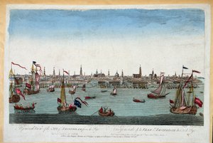 Allmän bild av Amsterdam tagen från havet 1700-talet (gravyr) av Unknown artist