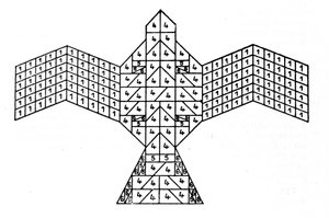 Sulbasutras geometri: plan över eldaltaret i form av en falk. Matematiskt schema som hänvisar till reglerna för konstruktion av offeraltare från den vediska perioden i Indien (1500-500 f.Kr.). Journal of the Asiatic Society of Bengal av av Unknown artist