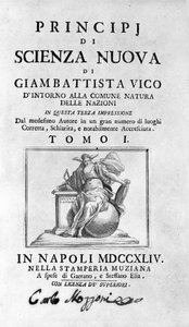 Giambattista Vico. Kallas även Giovanni, Gian Battista, Jean Baptiste eller Jean-Baptiste. Frontispice av "" The New Science "" av Unknown artist