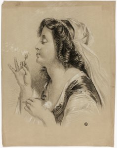 Flicka som blåser på en maskros (recto); Profilerat huvud av en flicka (verso) av Unknown artist