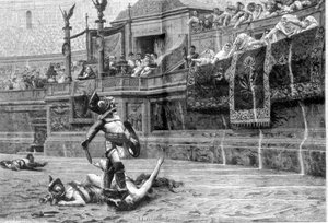 Gladiatorstrid under romartiden efter målningen av J L Gerome av Unknown artist