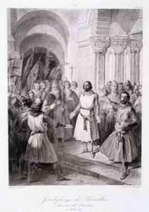 Godefroi av Bouillon valdes till kung av Jerusalem den 23 juli av Unknown artist