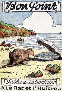 Bra poäng illustrerad av Jean de La Fontaines fabel "Råttan och ostronet". av Unknown artist