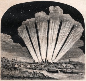 Stora kometen från 1744 (C/1743 X1) - Grande comete a six tails de 1744 - Comete de Cheseaux eller Comete Klinkenberg-Cheseaux - gravyr omkring 1867 av Unknown artist