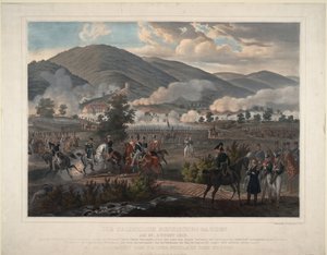 Napoleonkrigen: slaget vid Kulm (nu Chlumec) i Böhmen (Tjeckien) den 30/08/1813 - Ryska livgardets regemente i slaget vid Kulm den 29 augusti 1813 - Anonym - ca 1813 - Färglitografi - 59x75,6 -Privat samling av Unknown artist