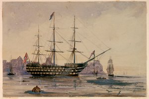 HMS Victory Portsmouths hamn den 24 oktober 1858 av Unknown artist
