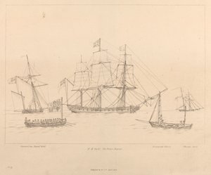 HM Yacht The Prince Regent och hennes skeppsbåt av Unknown artist