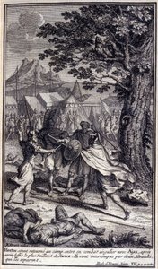 Hector, som återvänder till lägret, går in i en unik strid med Ajax, efter att ha utmanat den modigaste av grekerna. De avbryts av två herauter som skiljer dem åt. Illustration av bok VII av Iliaden av Homere, fransk upplaga av Unknown artist