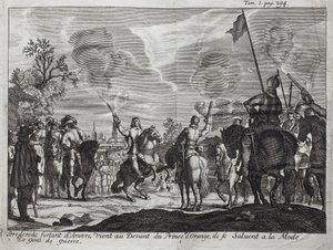 Henri, greve av Brederode (Hendrik Graaf van Brederode) (1531-1568), lämnar Antwerpen (Nederländerna, Nederländerna), kommer till fronten av William I av Orange-Nassau (Orange Nassau), prins av Orange (eller Guillaume den tystlåtne) av Unknown artist
