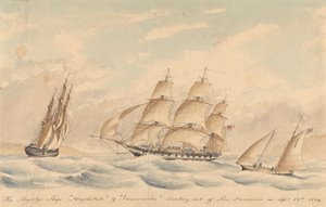 Hennes Majestäts fartyg "Amphitrite" och "Trincomalee" på väg ut från San Francisco den 23 september 1854 av Unknown artist