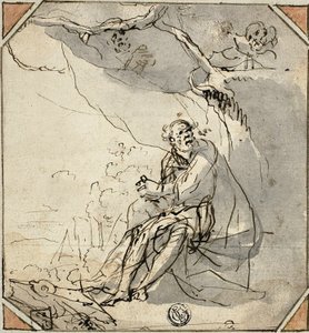 Eremit helgon i grottan av Unknown artist