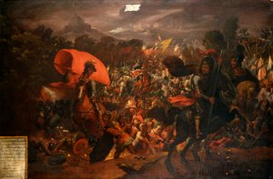 Hernan Cortes flyr den aztekiska huvudstaden av Unknown artist