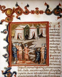 Historiae romanae decennier (= grupper om 10 böcker) (i fransk historia om Rom från dess grundande till 292 f.Kr.) av Titus Live (Titus Live) eller Titus Livius på latin (-59 - 17). Miniatyr som representerar den romerska erövringen. sd. 1300-talet. av Unknown artist
