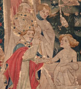 Historia om Saint Piat och Saint Eleuthère, scen 12: Uppståndelsen av tribunens dotter Detalj. av Unknown artist