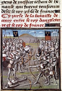 Hundraåriga kriget: slaget vid Crecy den 26/08/1346 mellan fransmän och engelsmän. Miniatyr från Jean Froissarts krönikor (1337-1400) av Unknown artist