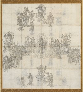 Ikonografisk skiss (Zuzō) för de välvilliga kungarna Sutra Mandala av Unknown artist