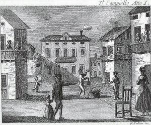 Il Campiello Akt I - Carlo Goldoni (1707-1793) - Gravyr från 1700-talet av Unknown artist