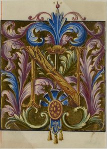 Illuminerad initial "N" med akantusblad från en körbok av Unknown artist