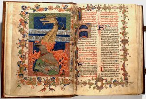 Belysningar från ff.8v och 9r av missalen känd som "Dragonen" av Unknown artist