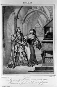 Illustration för scen 2 av akt II av "Ricciarda"" av den italienske poeten och dramatikern Ugo Foscolo (1778-1827) 1800-talet av Unknown artist