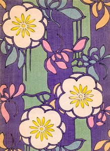 Illustration av blommor på en lavendel och grön bakgrund av Unknown artist