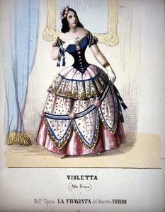 Illustration av karaktären Violetta Valéry i Giuseppe Verdis "Traviata". Gravyr av 1800-talet. av Unknown artist