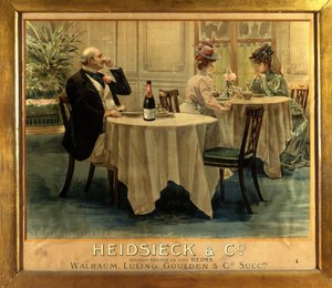 I en restaurang - Reklamaffisch för Champagne Heidsieck, sent 1800-tal av Unknown artist