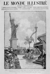 Invigning av Frihetsgudinnan i reduktion (replika), erbjöd staden Paris av USA - i "" The Illustrous World"" av 1889-07-13 av Unknown artist