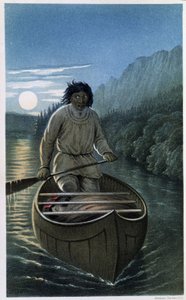 Indisk kanotpaddling på en fullmånenatt - i "Exploration of the Labrador Peninsula", av Hind av Unknown artist