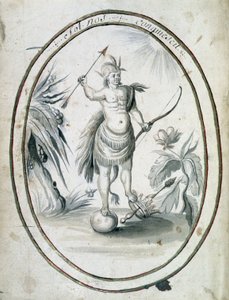 Indian of Canada med sin båge och pilar - framsidan av manuskriptet "" Dialog eller intervju av en fransman med en vilde" av Unknown artist