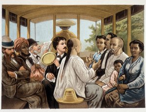 Indonesier och väst i en indonesisk buss - "" Kammarlinden i Berkentstein i Nederländska Ostindien""" av MTH Perelaer - Leiden - AW Sijjhoff teckningar av JC Rappard - Batavia "" dans un transport"" första kvällen i land av Unknown artist