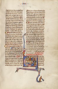 Initial E: En man med barn inför en domare och en gammal man i sin sjukbädd som dikterar för en annan man av Unknown artist
